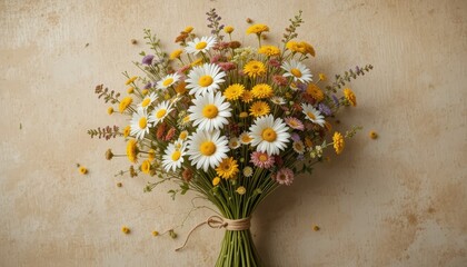 Golden hour whispers through chamomile and sunflowers in a rustic autumn bouquet, kissed by September light