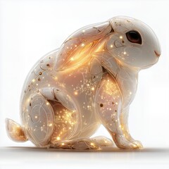 A gold and white glowing magical rabbit, good luck golden fortune