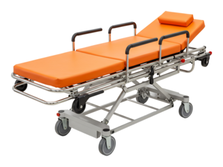 オレンジ色鮮やか医療用ストレッチャー 滑らかな動き 清潔感