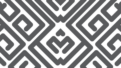 bold tribal geometric pattern with repeating symmetrical lines in minimalist black and white style