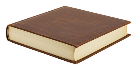 Obraz premium 落ち着いた茶色の革装丁、厚い書籍 静謐な雰囲気