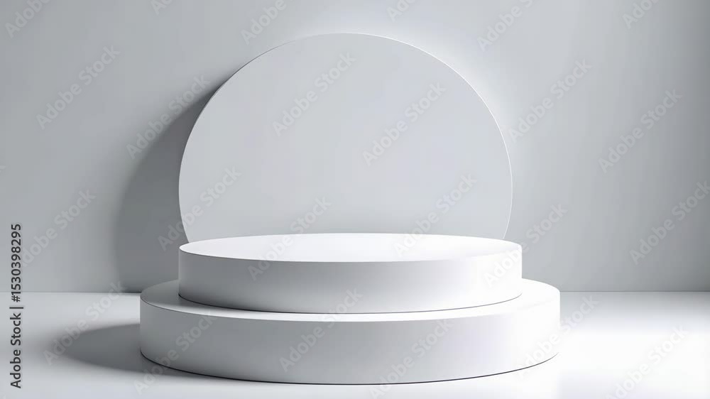 Poster elegant white cylindrical podium or display platform with circle backdrop in a clean and minimalist 