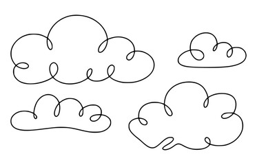 Simple hand drawn black cloud outlines on white background