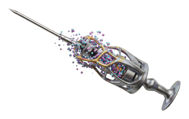 精密機械 鮮やか発光粒子 躍動感あふれる注射器