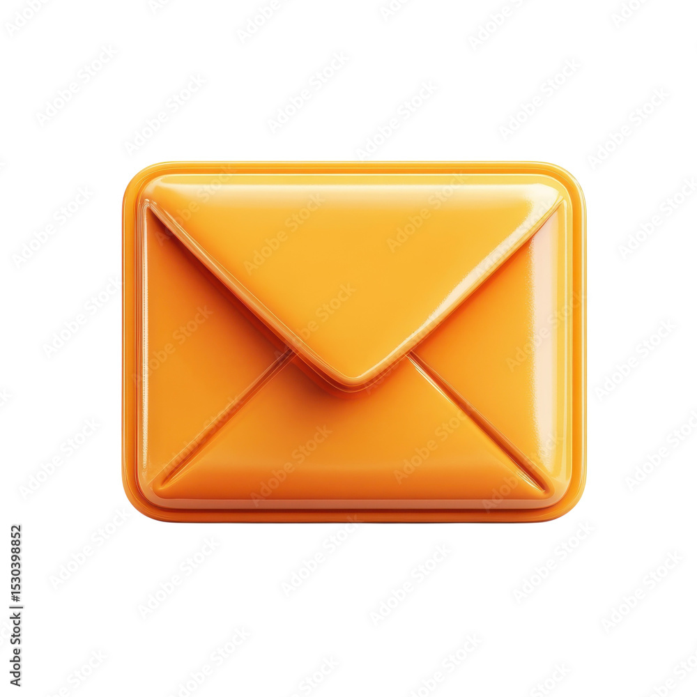 Poster glossy orange email icon communication newsletter design 3d render on transparent background