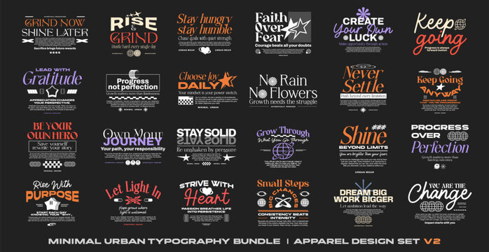 Urban typography bundle, Streetwear t-shirt design bundle, Motivation quotes collection, Poster design set, Lettering apparel design for print, Quotes packs