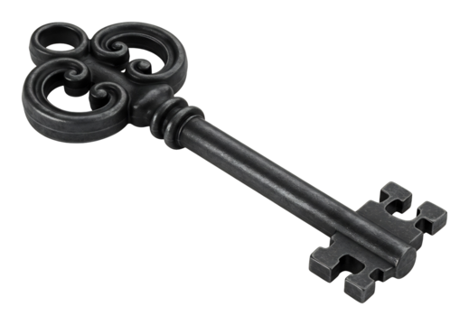 黒く輝くアンティーク調鍵 精緻な装飾 神秘的な雰囲気