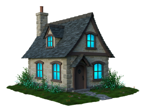 幻想的な光が包む、可愛らしい石造りの家