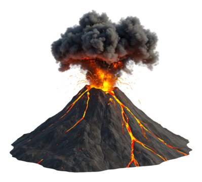 噴火する火山 迫力ある溶岩と黒煙 鮮やかな色彩