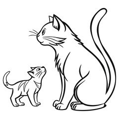 Cats Collection Line Art in Black and White Illustration