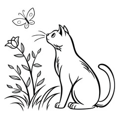 Simple Vector Cat Outline Design in Minimalist Style