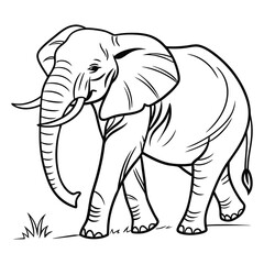 Modern Black and White Elephant Outline Drawing for Safari Themes