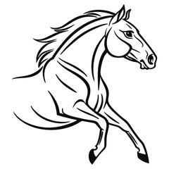 Simple Line Art of Horse in Black and White Vector