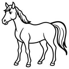Horse Running or Standing Line Art in Black and White