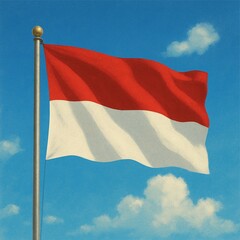  the Indonesian flag flutters in the sky