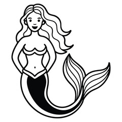 minimal mermaid silhouette black and white vector art