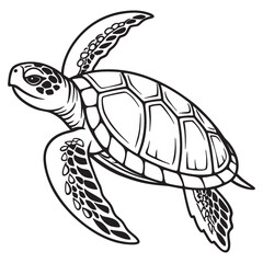 Fototapeta premium black and white turtle minimal vector line art illustration