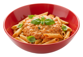 赤鉢に盛られたペンネアラビアータ 食欲をそそるトマトソース