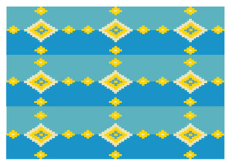Thai traditional handcrafted pattern: yellow cross-shaped cut on a blue background cloth