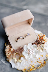 wedding rings on a bouquet