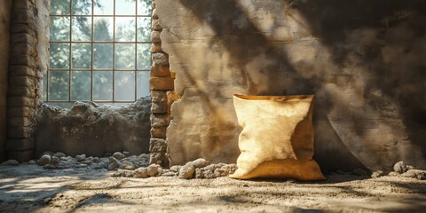 Cement bag in construction site mockup building material industrial packaging heavy duty bagged concrete AI generated art