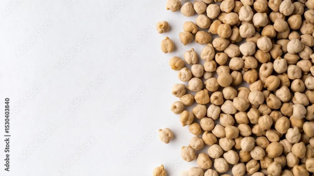 Poster close-up studio shot of dried chickpeas on a plain white surface with copy space for text or design 
