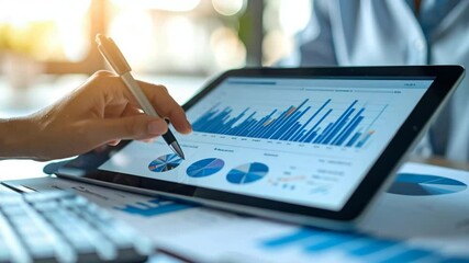 Tablet displaying financial graphs - Powered by Adobe