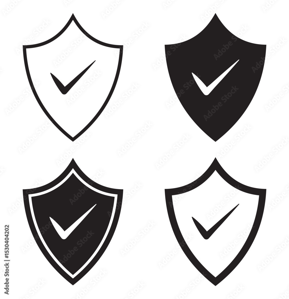 Poster shield check mark icon set. shield security icon. shield protection icon. tick mark approved with sh