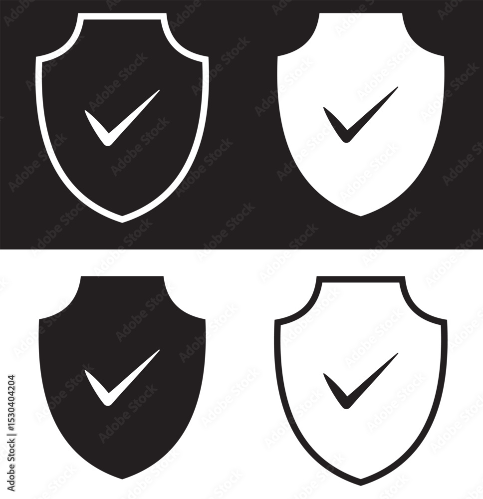 Poster shield check mark icon set. shield security icon. shield protection icon. tick mark approved with sh
