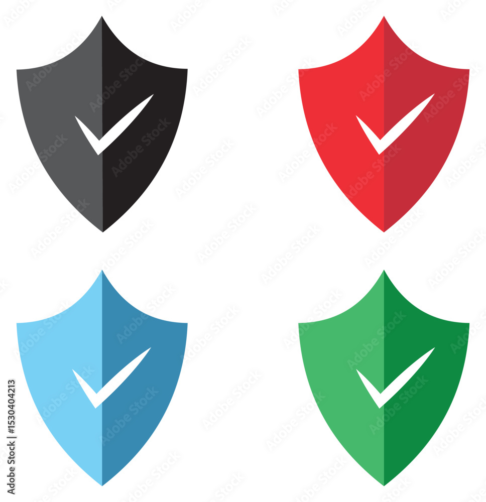 Poster shield check mark icon set. shield security icon. shield protection icon. tick mark approved with sh