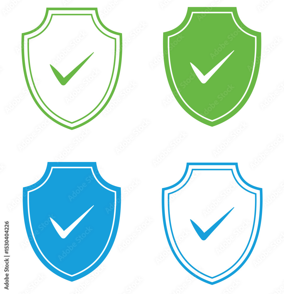 Poster shield check mark icon set. shield security icon. shield protection icon. tick mark approved with sh