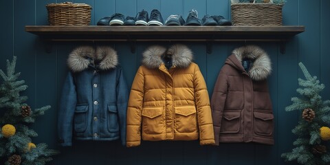 Cold clothes mockup winter fashion apparel jacket coat sweater warm thermal wear AI generated art