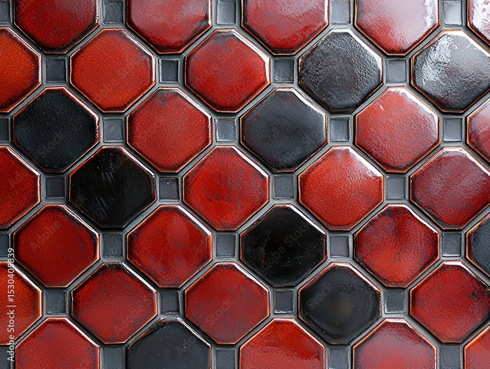 Poster red and black octagonal tile pattern