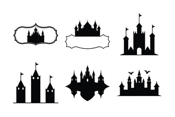Fototapeta premium A Collection of Six Black Silhouettes of Castles, Showing Various Styles and Designs