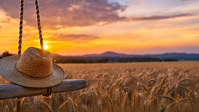 Sunset Serenity: A Rustic Swing in a Golden Wheat Field