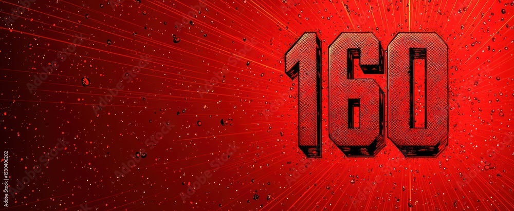 Poster red background with radiating lines and the number 160