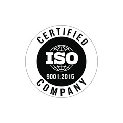 ISO Certified Company 9001 to 2015 Black Stamp Vector Icon.