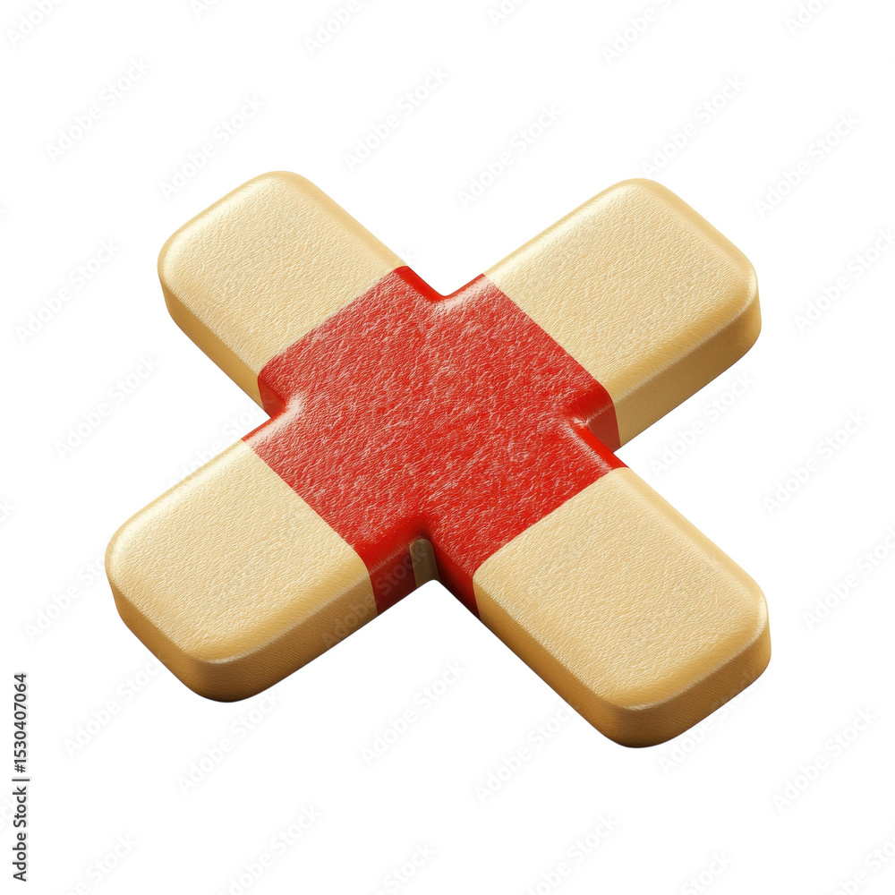 Poster red and tan rounded cross symbol graphic element shape abstract 3d render on transparent background