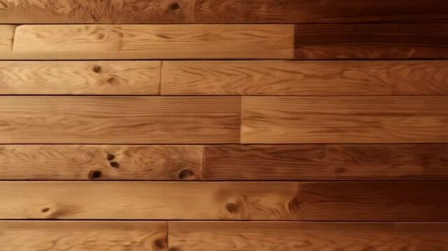 Close up of a wooden wall with horizontal planks and visible wood grain and knots pattern background texture video