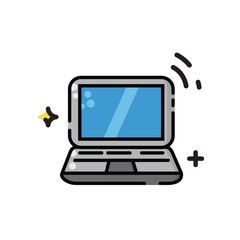 Laptop computer with a sleek gray design and vibrant blue screen suitable for tech blogs, website backgrounds, and digital marketing.