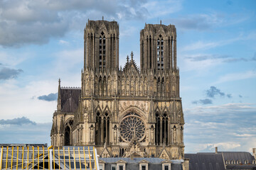 Cathedral of Reims Reims from a frontal perspective at sunrise, France