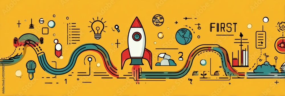 Poster steps to transform an idea into a successful first sale illustrated in a vibrant infographic