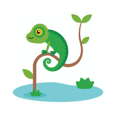 Fototapeta premium cartoon green tree with bird