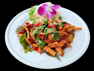 spicy chicken with basil leaf
