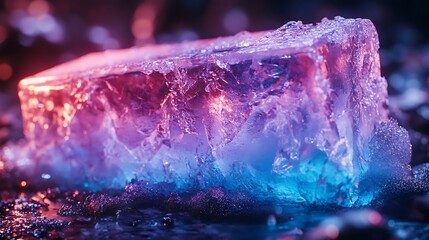 Neon Ice Cube with Dark Background.