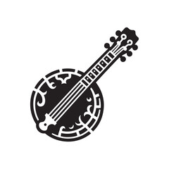 Traditional Banjo Silhouette - Banjo Vector Graphic - Folk String Instrument Art.