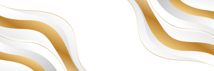 Elegant white and gray luxury wave background with gold accents. Abstract modern banner design for websites, headers, sale templates, business ads, awards, events, and more