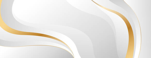 Elegant white and gray luxury wave background with gold accents. Abstract modern banner design for websites, headers, sale templates, business ads, awards, events, and more