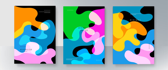 Abstract Geometric Poster Set with Minimalist Design in Colorful Shades
