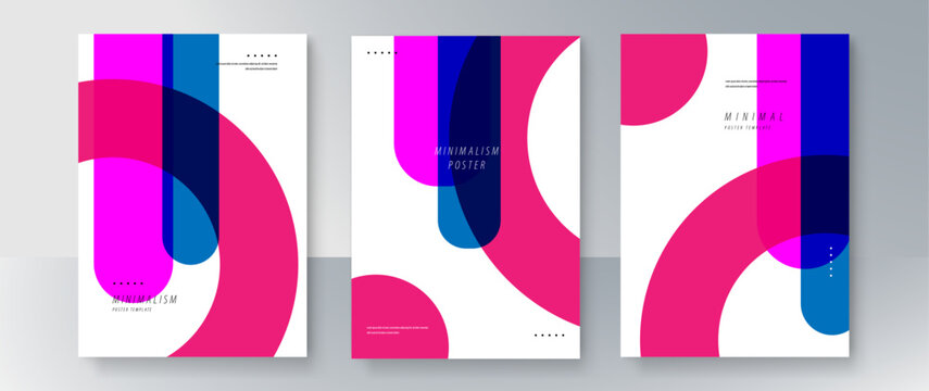 Abstract Geometric Poster Set with Minimalist Design in Blue and Pink Shades